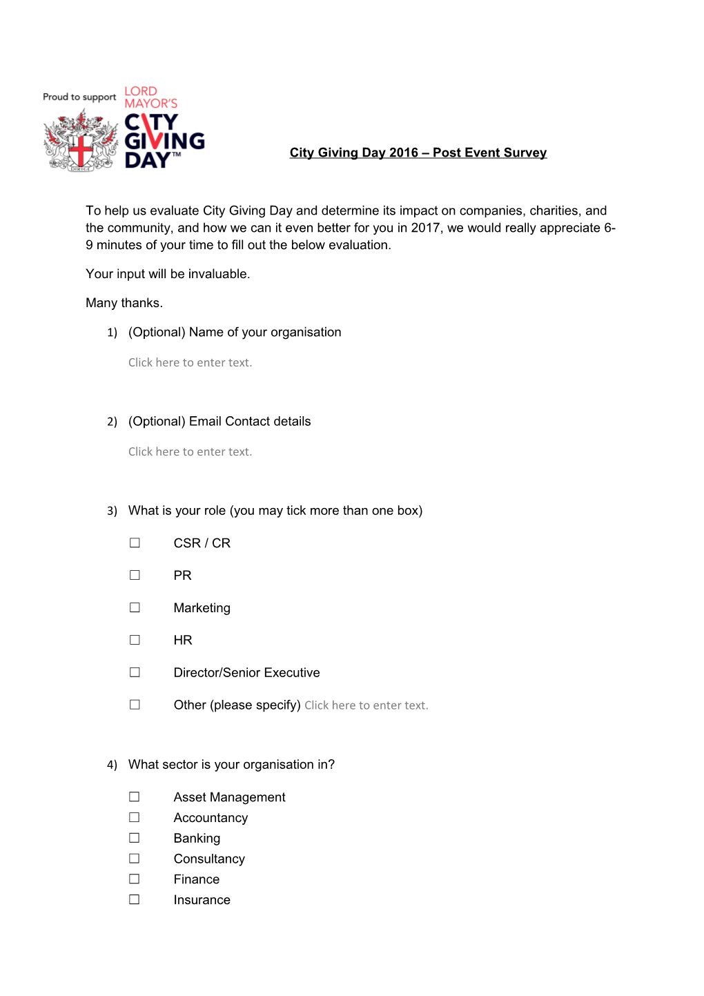 City Giving Day 2016 Post Event Survey