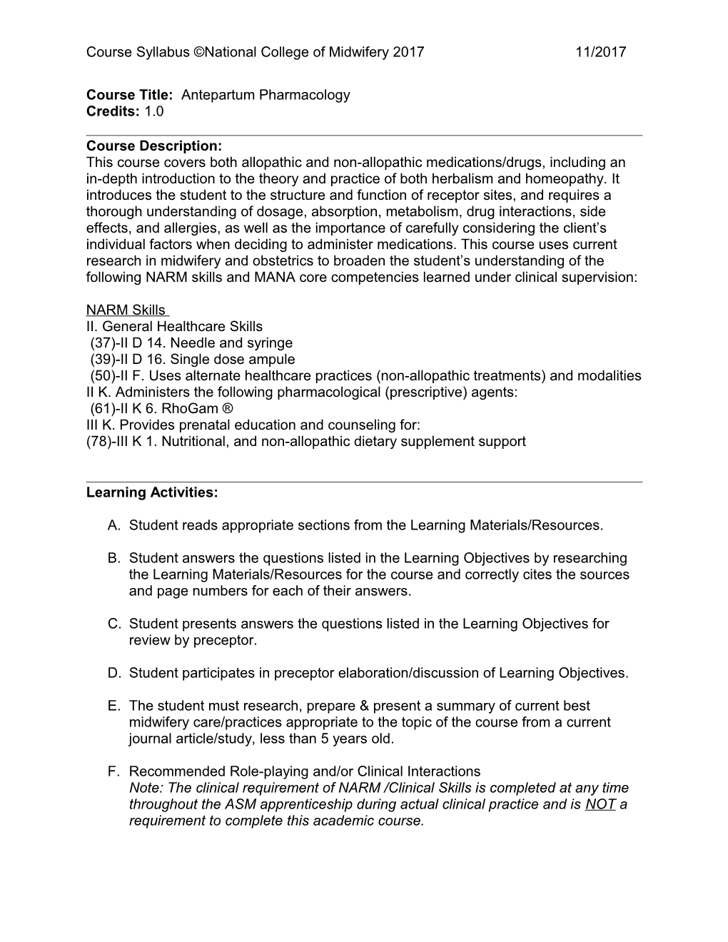 Course Title: Antepartum Basic Skills