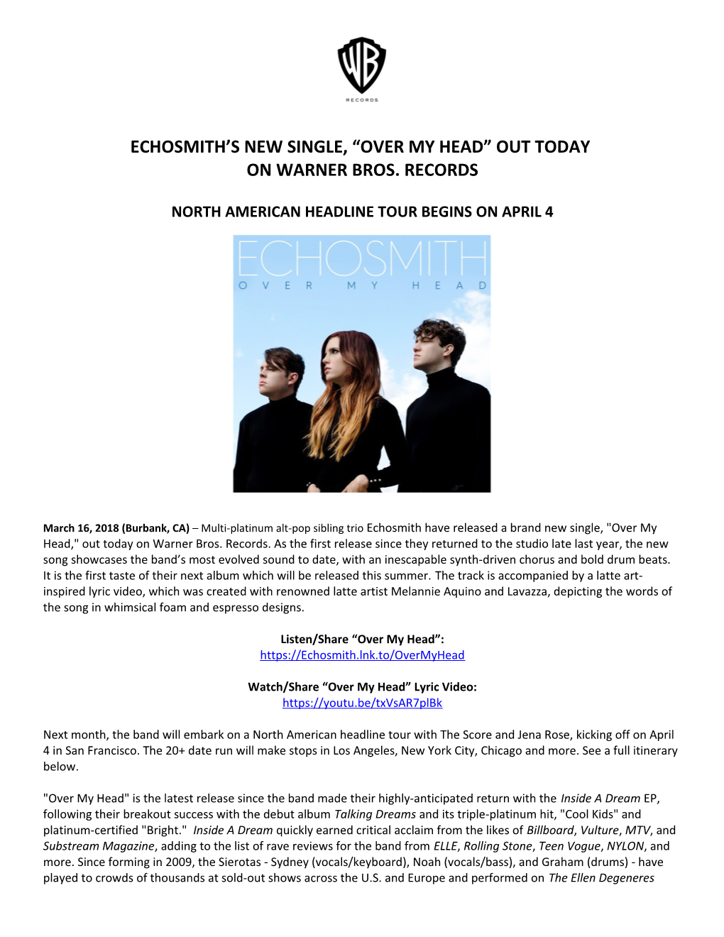 Echosmith S New Single, Over My Head out Today