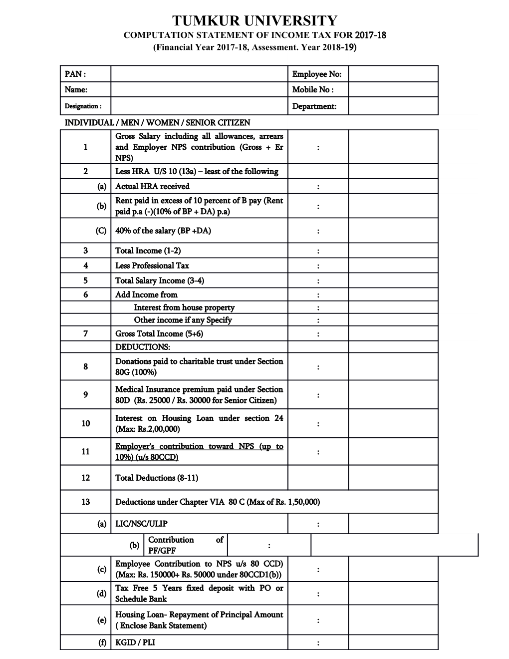 Computation Statement of Income Tax for 2017-18