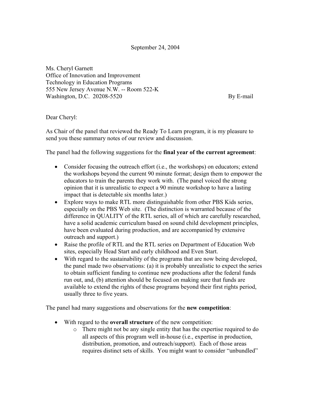 Panel Suggestions for the FY2005 Ready to Learn TV Competition (MS Word)