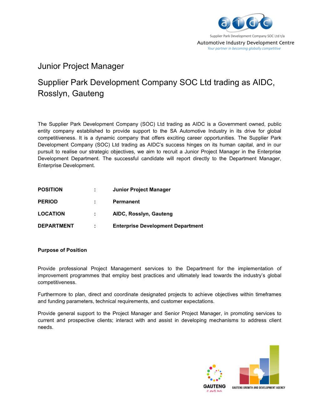 Supplier Park Development Company SOC Ltd Trading As AIDC, Rosslyn, Gauteng