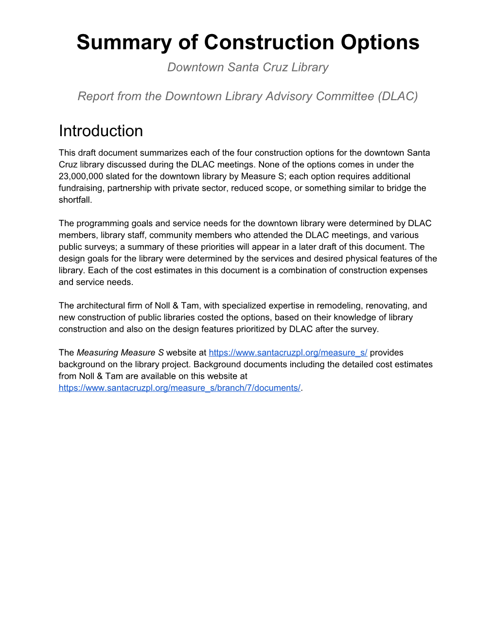 Report from the Downtown Library Advisory Committee (DLAC)