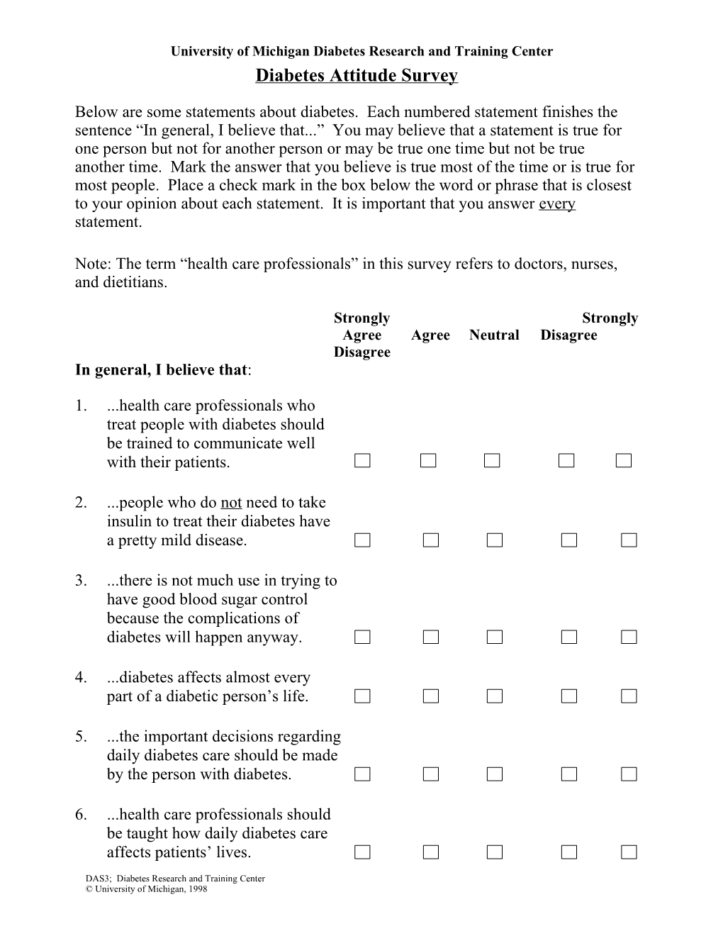 Diabetes Attitude Questionnaire for People with Diabetes