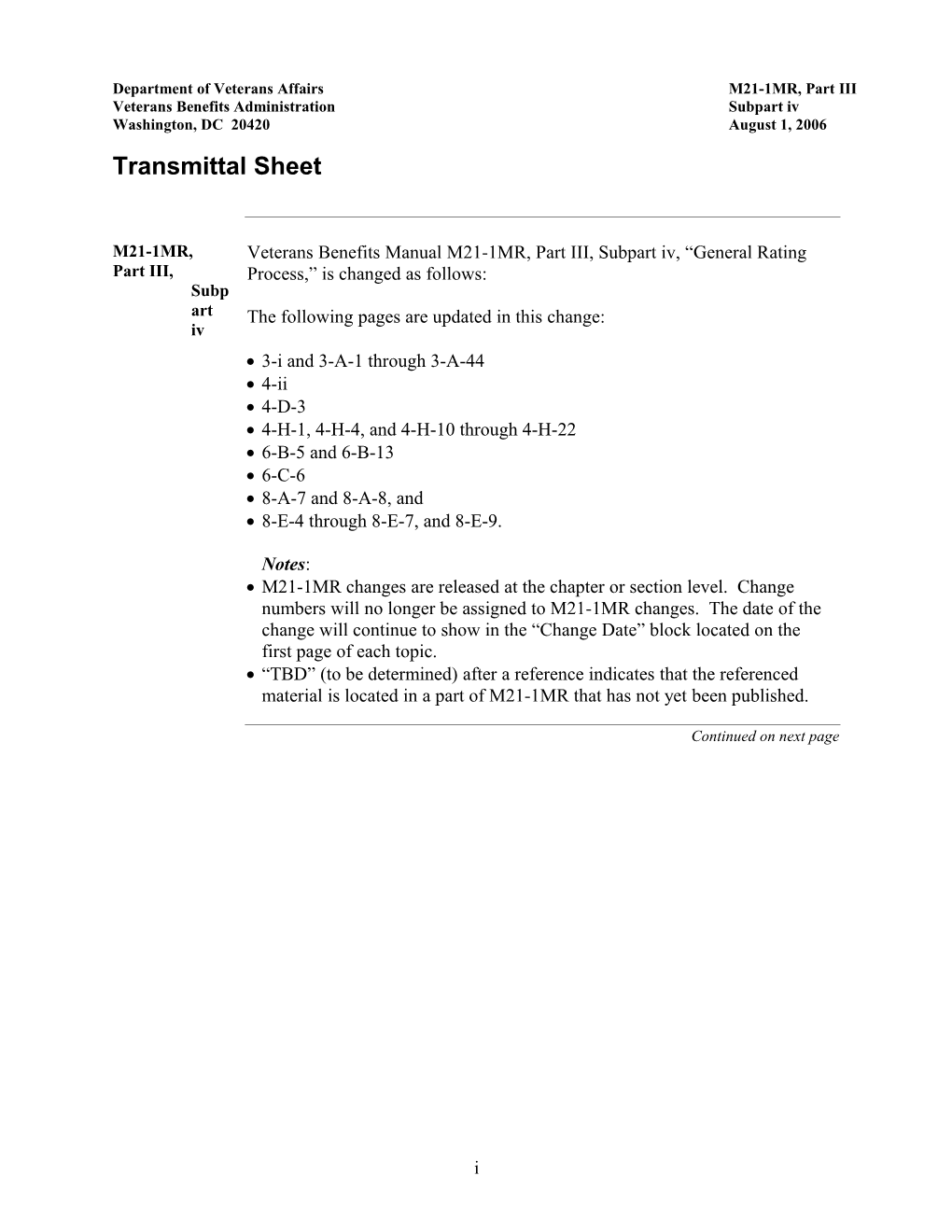 M21-1MR, Part 3, Subptiv, Change Document Dated 08/01/06