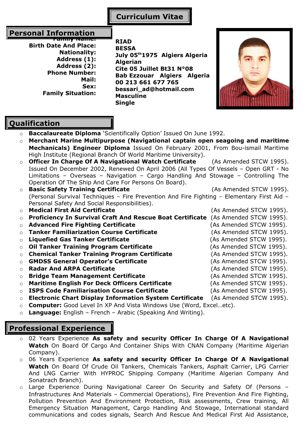 O Baccalaureate Diploma Scientifically Option Issued on June 1992