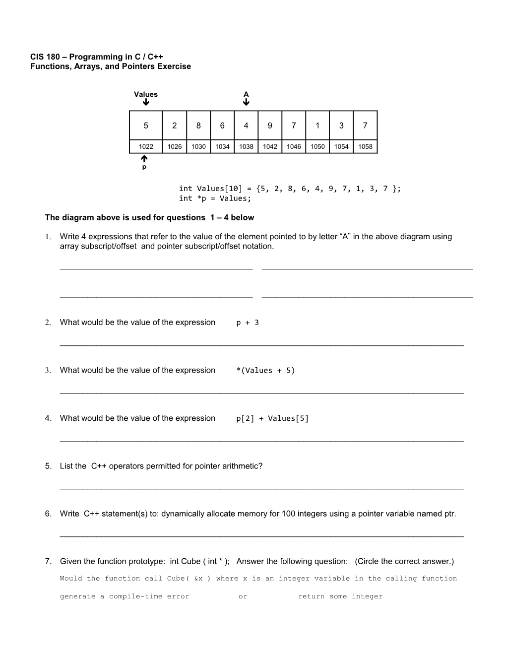 Functions, Arrays, and Pointers Exercise