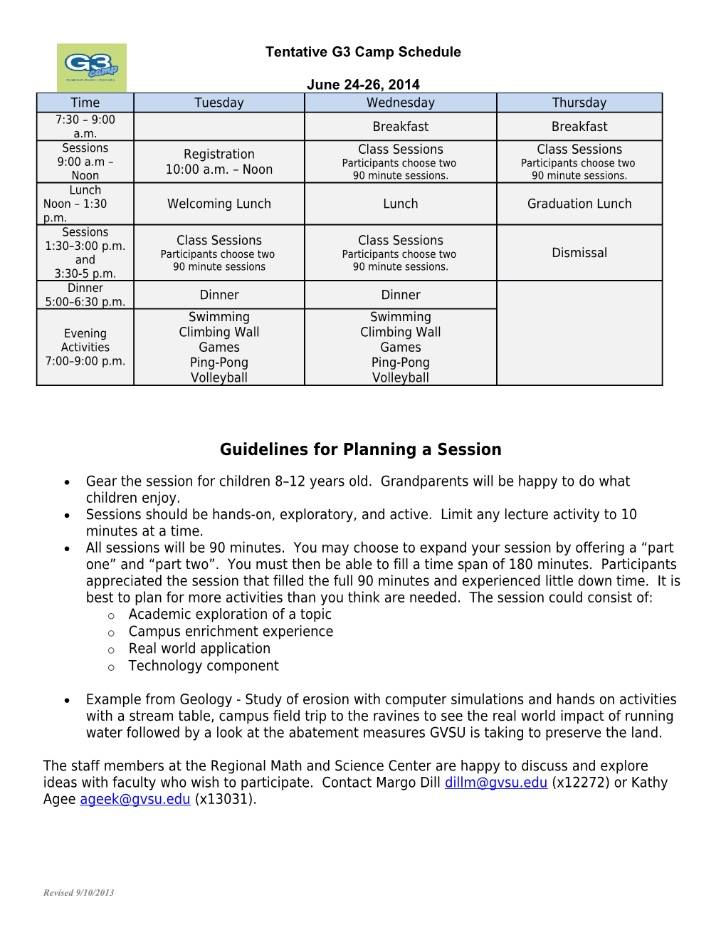 Guidelines for Planning a Session