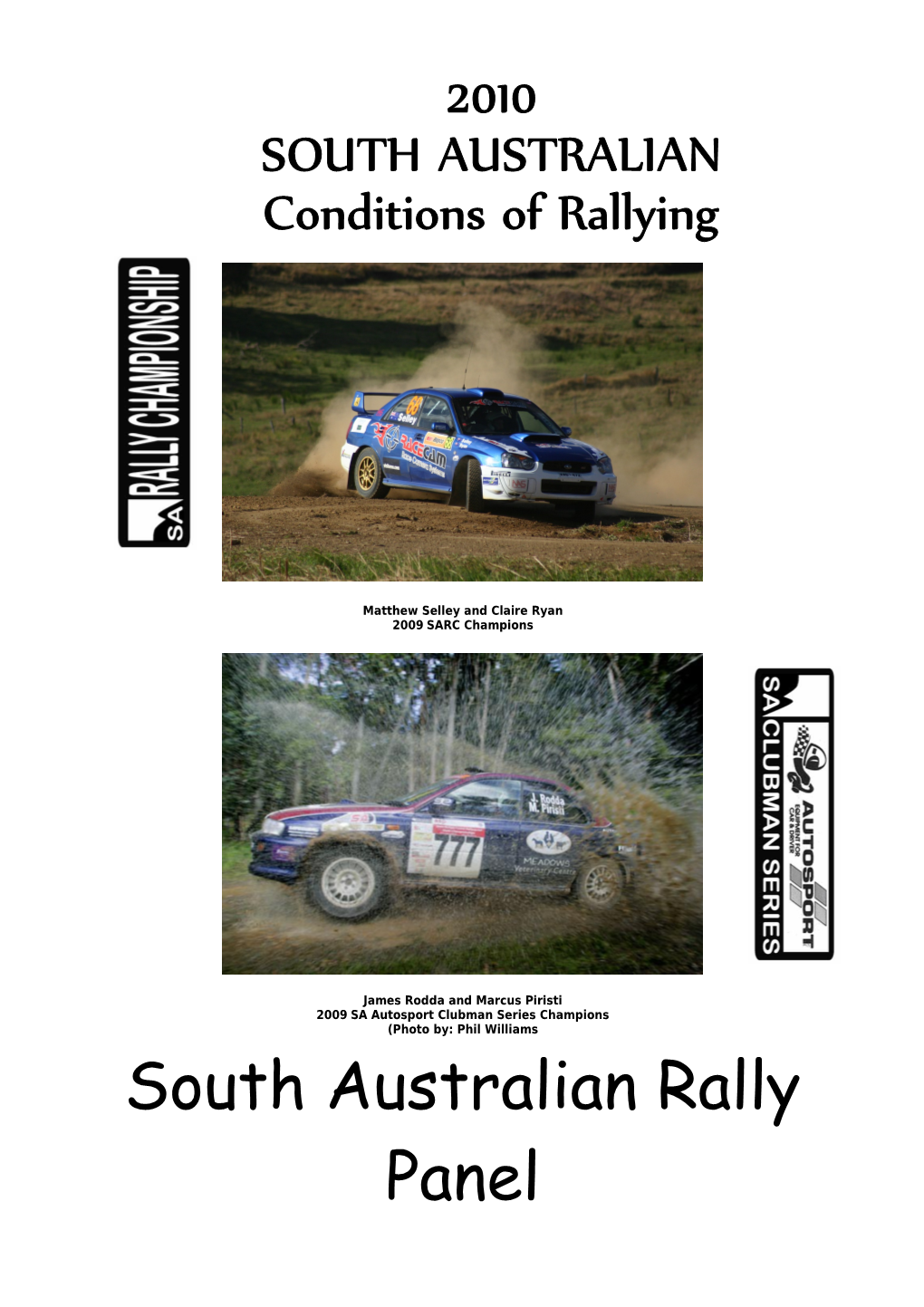 South Australian Conditions of Rallying