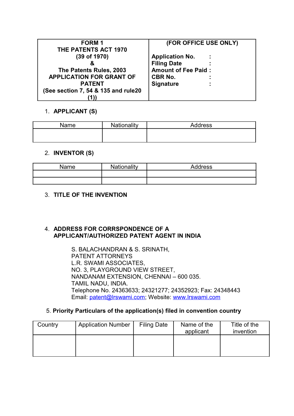 Applicant/Authorized Patent Agent in India