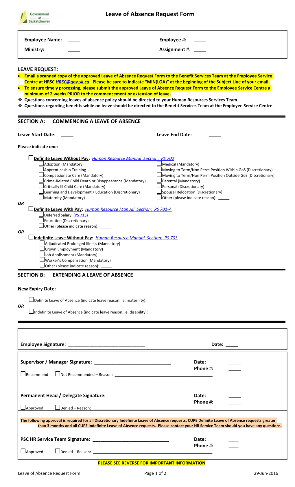 Leave of Absence Request Form