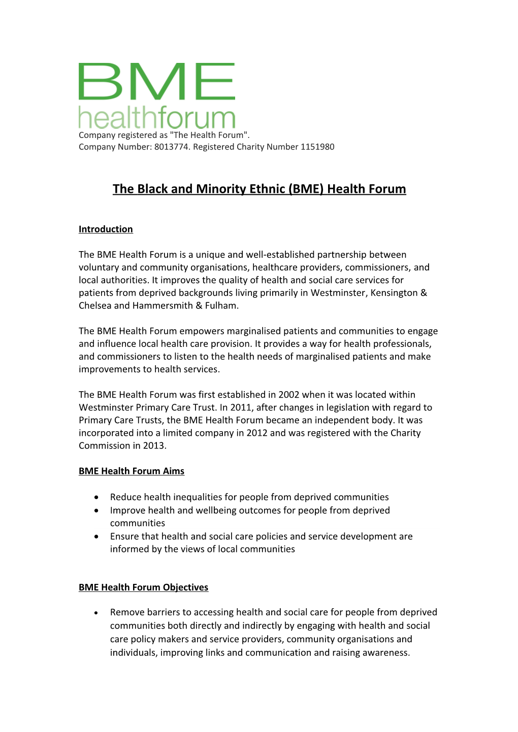 About the BME Health Forum