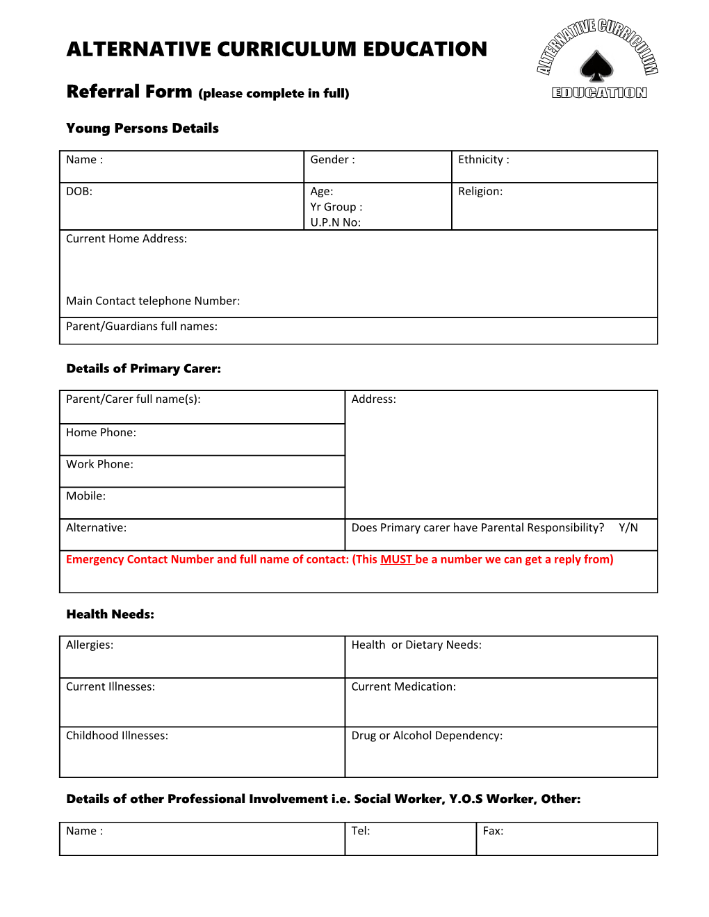 Referral Form (Please Complete in Full)
