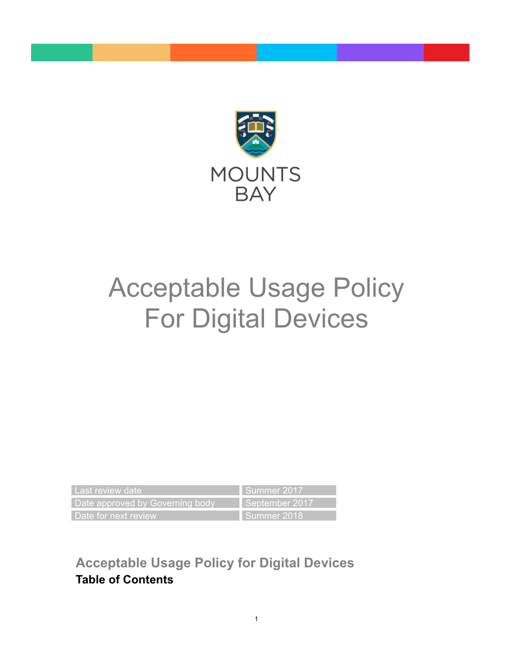 Acceptable Usage Policy for Digital Devices
