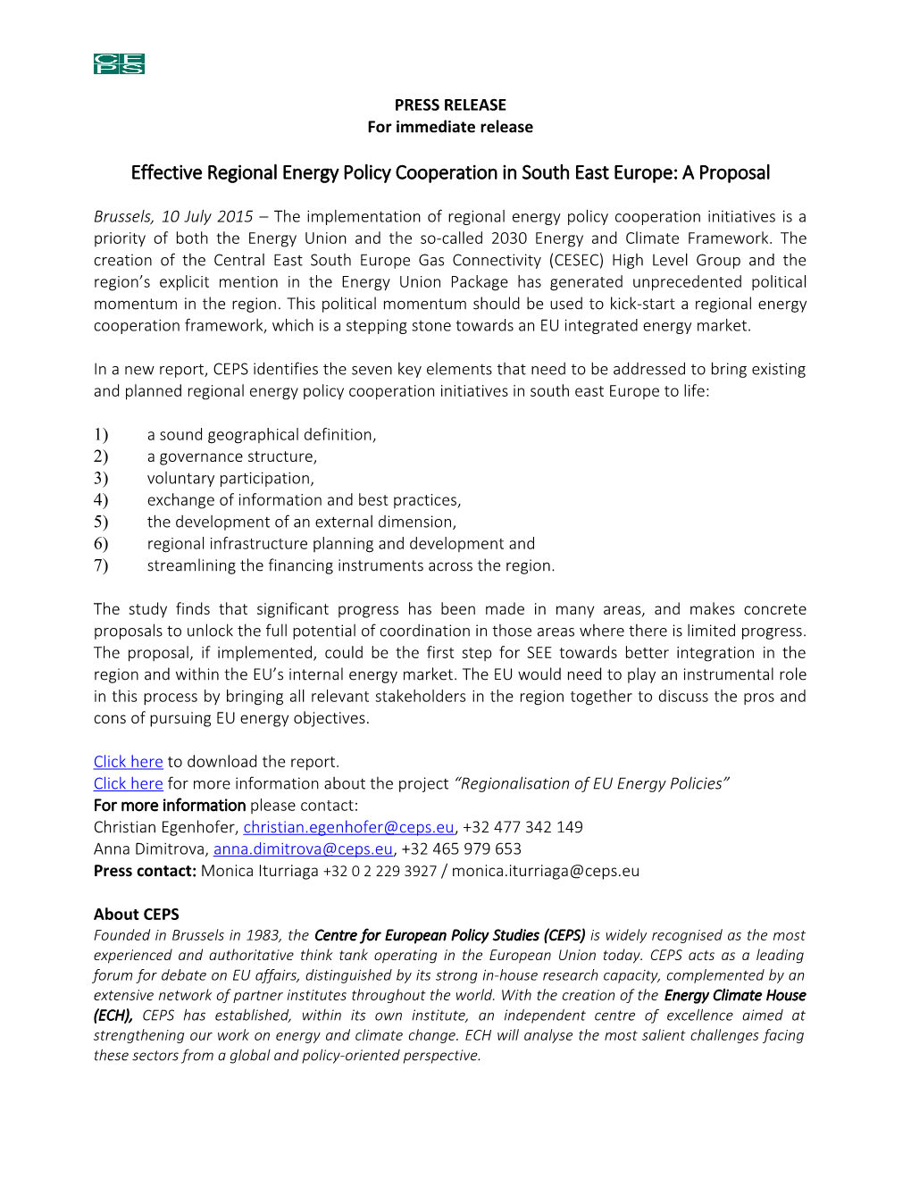 Effective Regional Energy Policy Cooperation in South East Europe: a Proposal