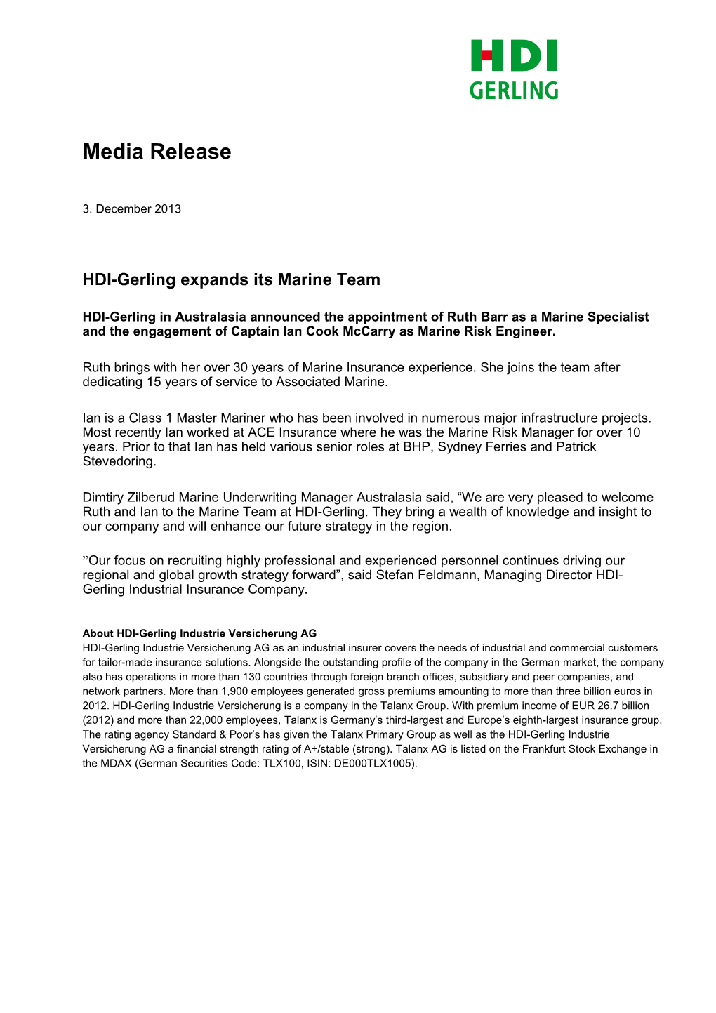HDI-Gerling Expands Its Marine Team