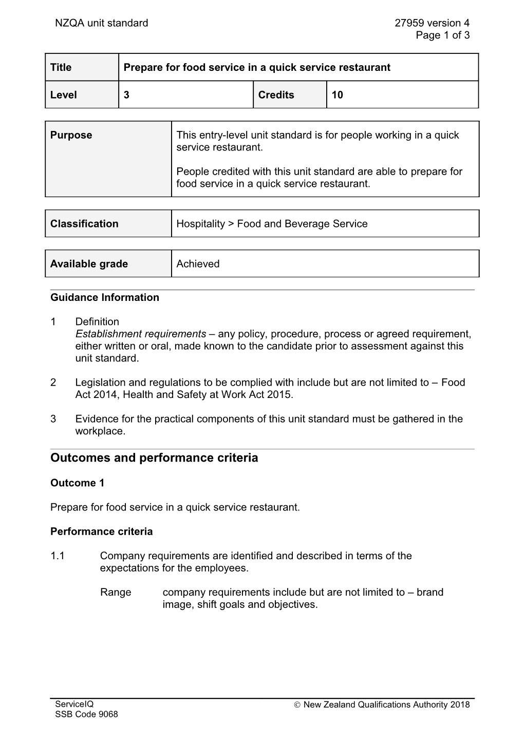 27959 Prepare for Food Service in a Quick Service Restaurant