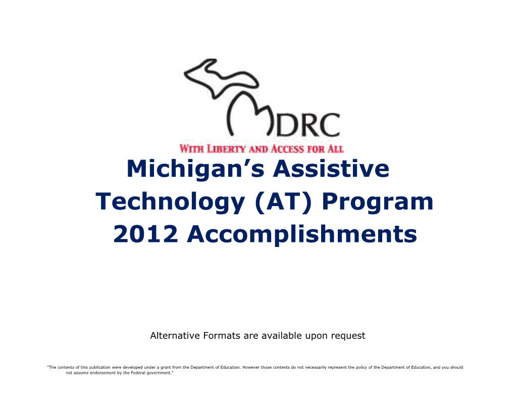 Michigan S Assistive Technology (AT) Program 2012 Accomplishments