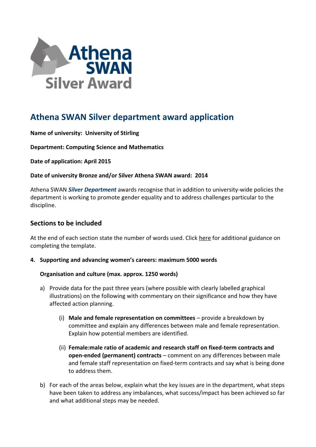 Athena SWAN Silver Department Award Application