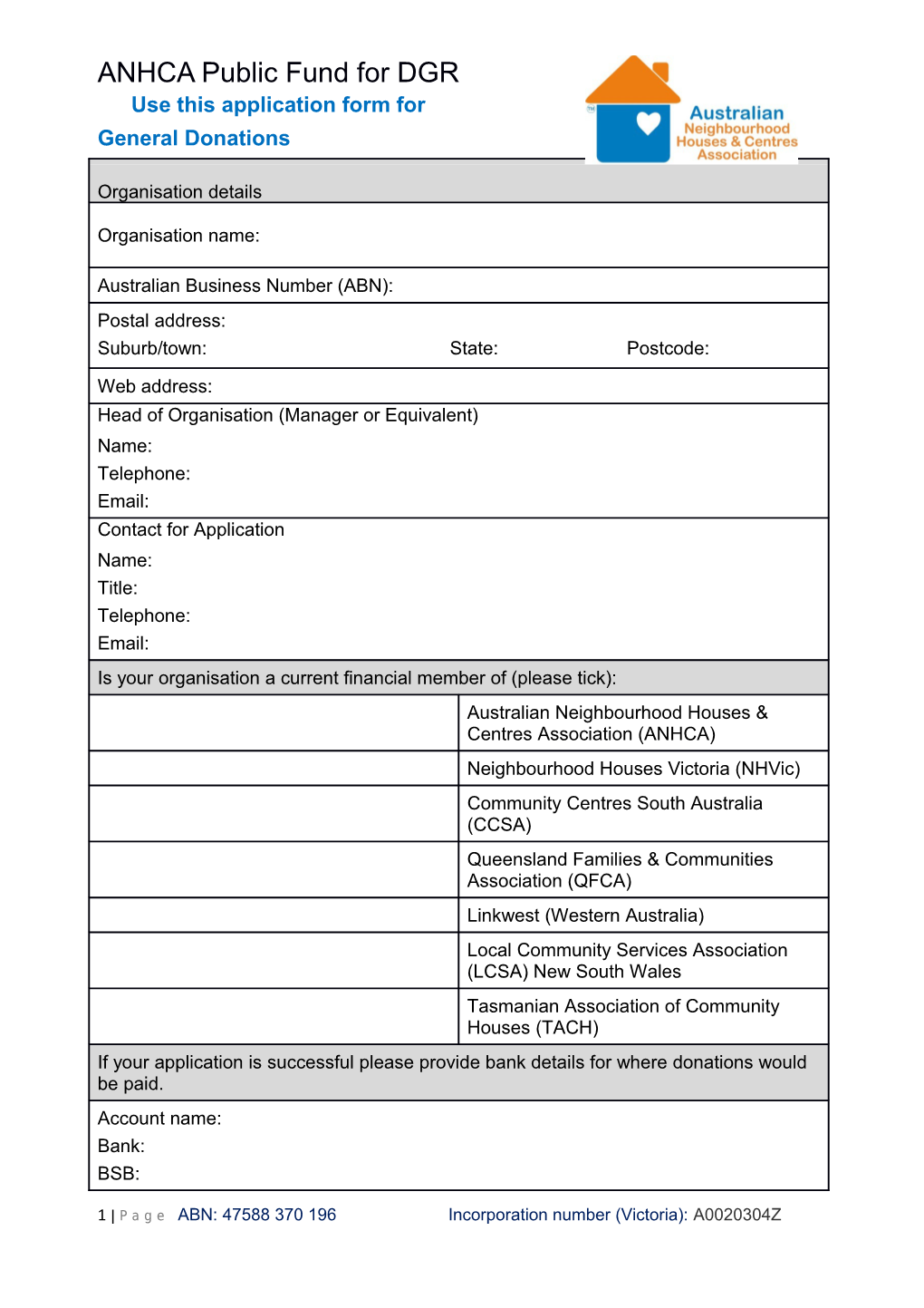 ANHCA Public Fund Application Form