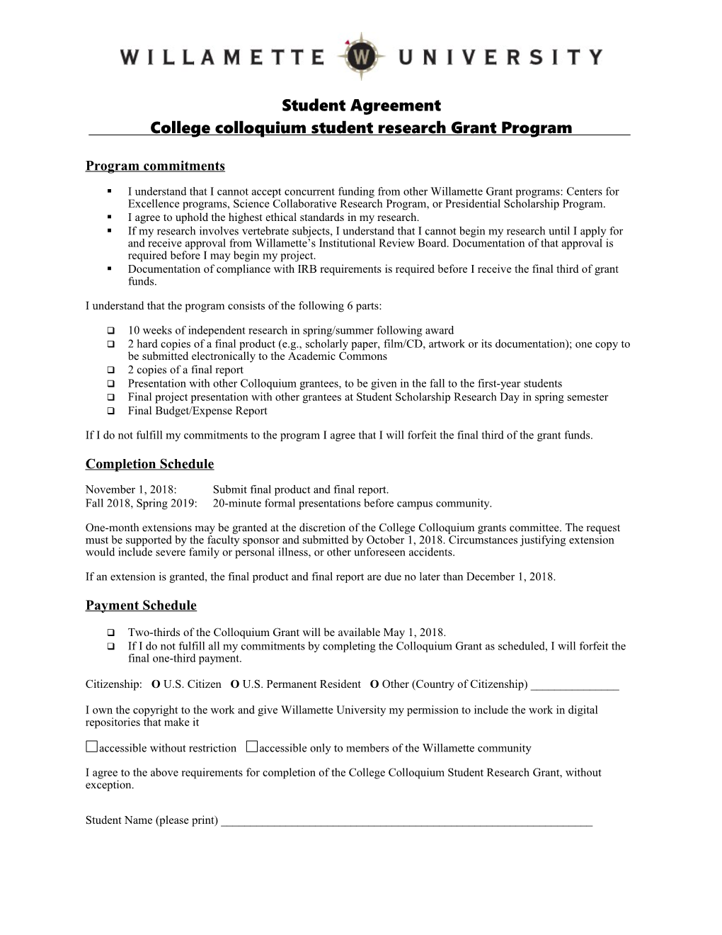 College Colloquium Student Research Grant Program