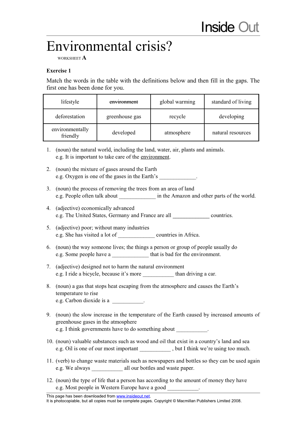 Environmental Crisis? Worksheet A