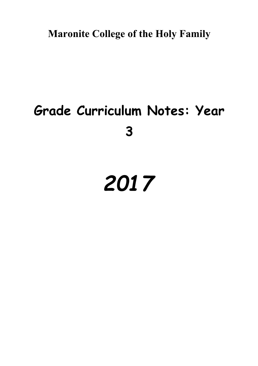 Grade Curriculum Notes: Year 3