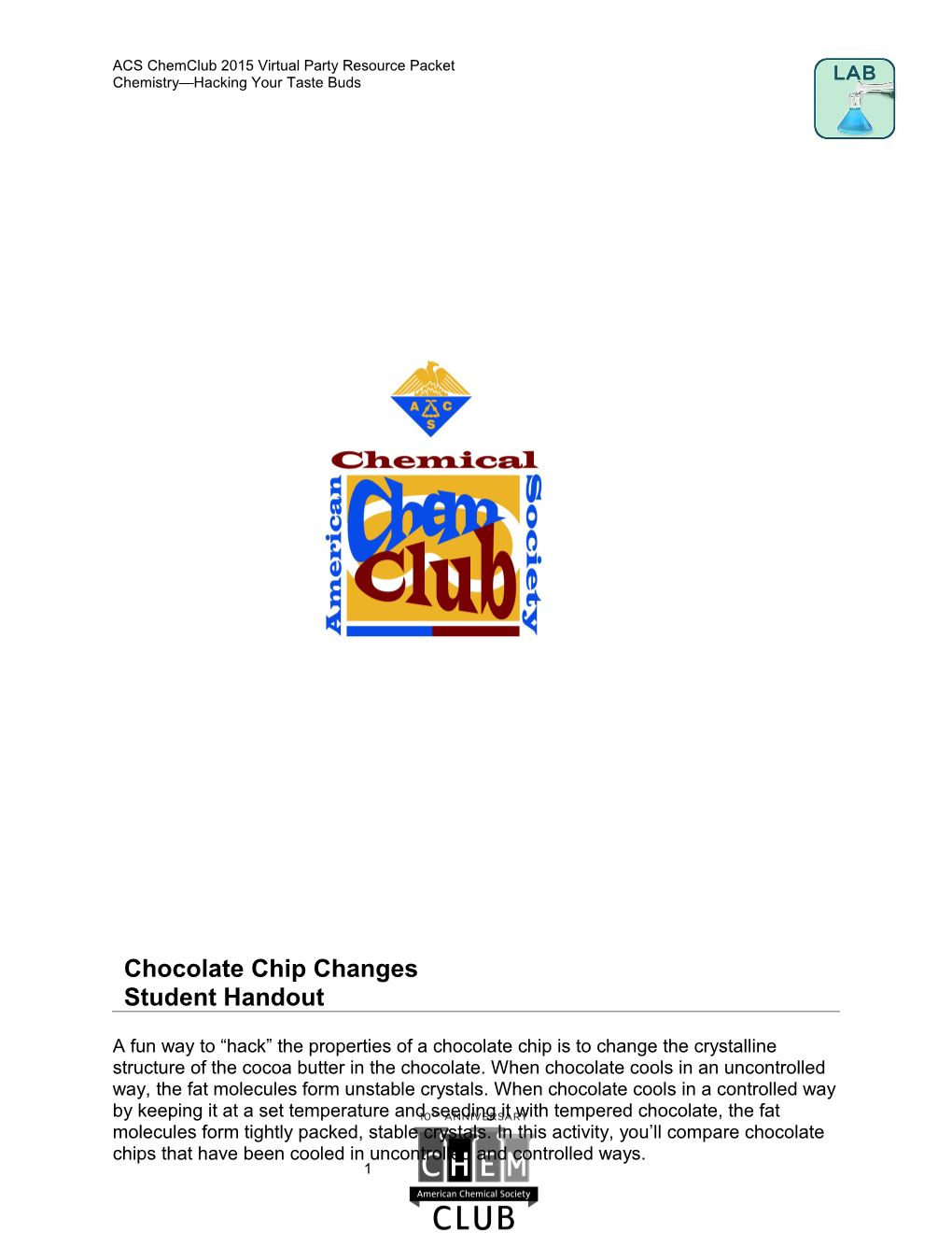 ACS Chemclub 2015 Virtual Party Resource Packet