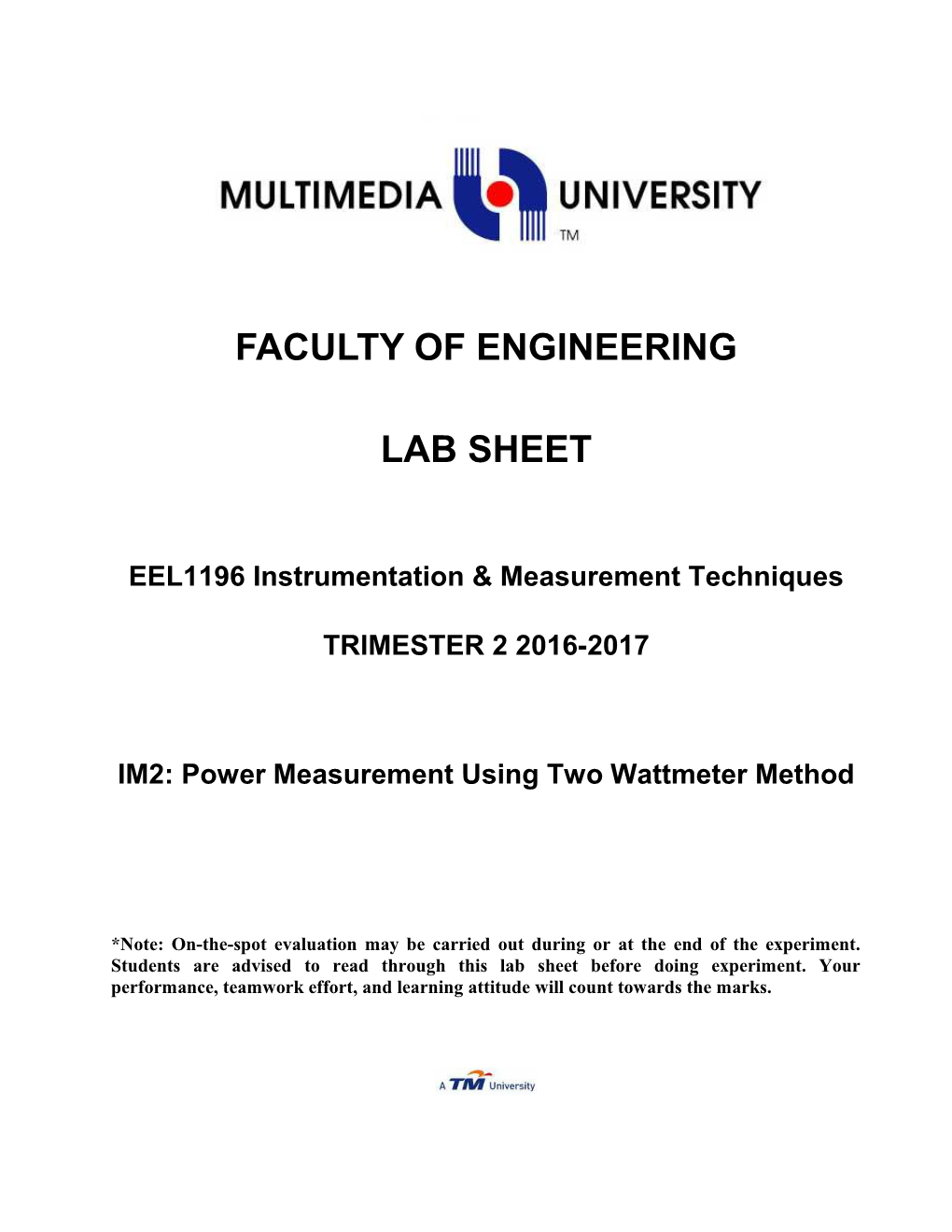 EPM1016: Instrumentation and Measurement Techniques