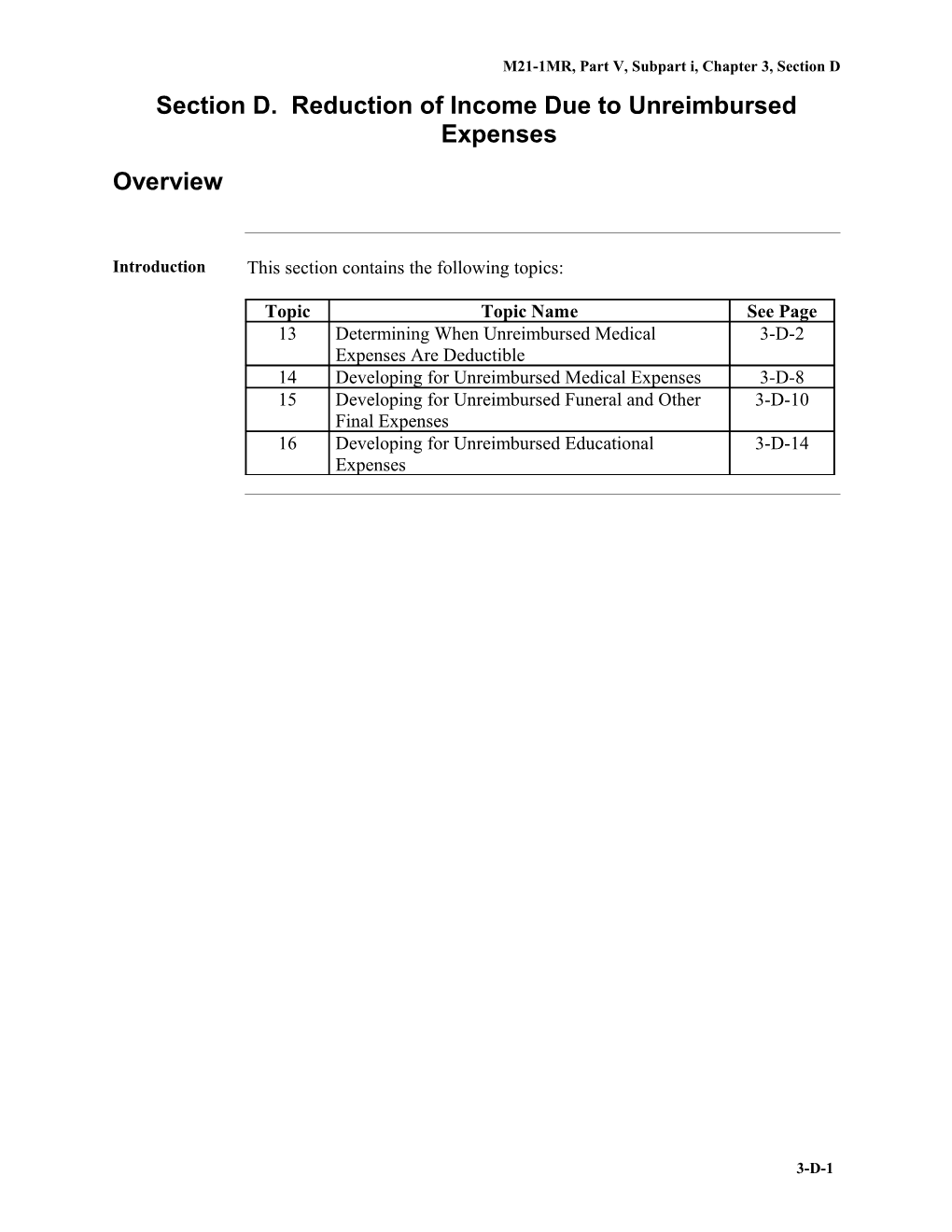 M21-1MR, Part V, Subpart I, Chapter 3, Section D. Reduction of Income Due to Unreimbursed