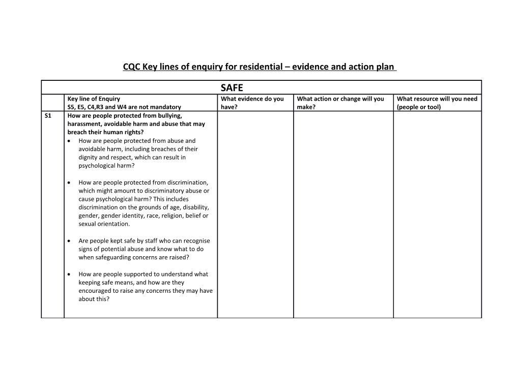 Residential Services - Evidence and Action Plan