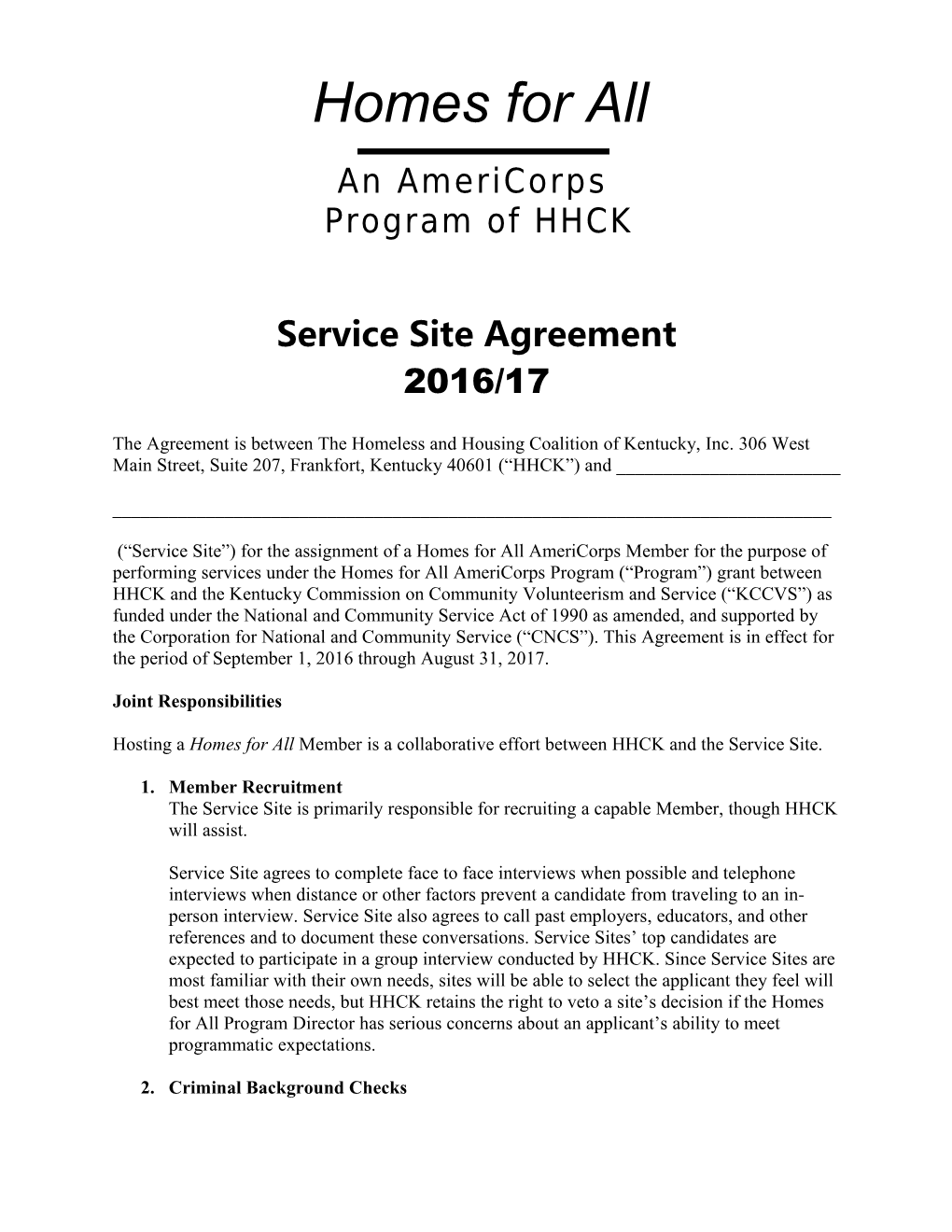 Service Site Agreement