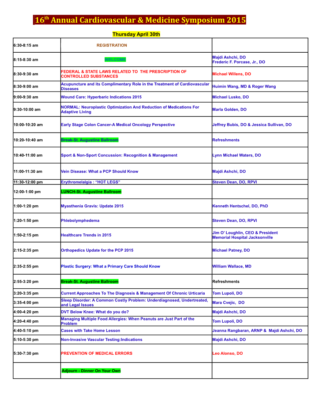 16Th Annual Cardiovascular & Medicine Symposium 2015