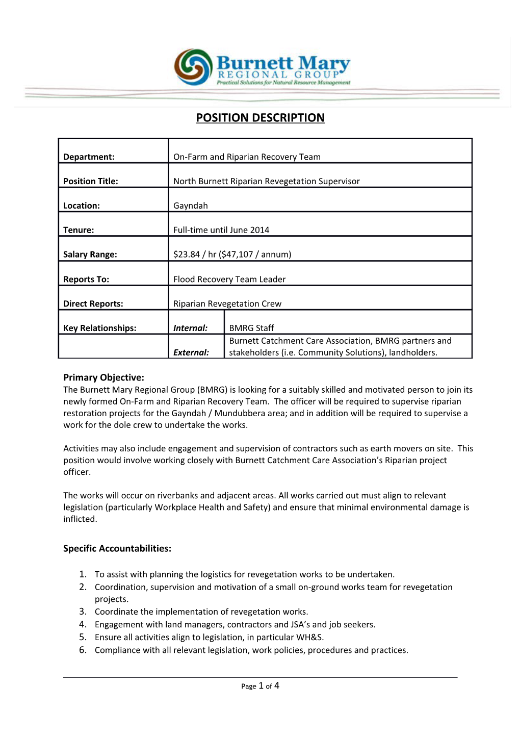 North Burnett Riparian Revegetation Supervisor