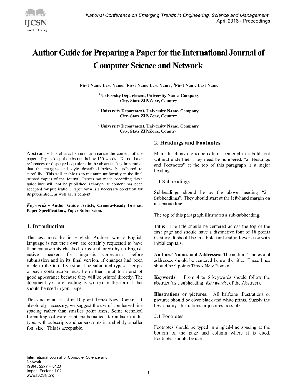 Author Guide for Preparing a Paper for the International Journal of Computer Science And