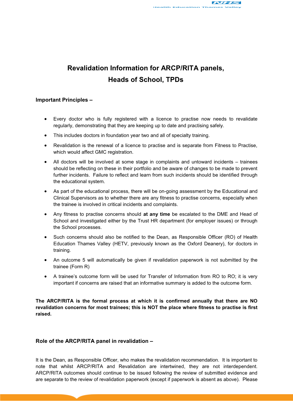 Revalidation Information for ARCP/RITA Panels