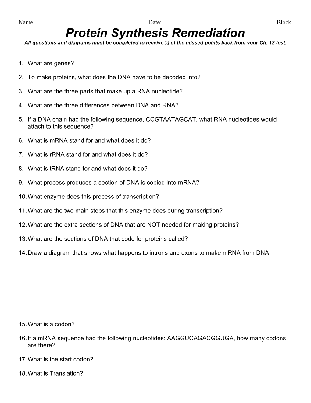 Protein Synthesis Notes Review