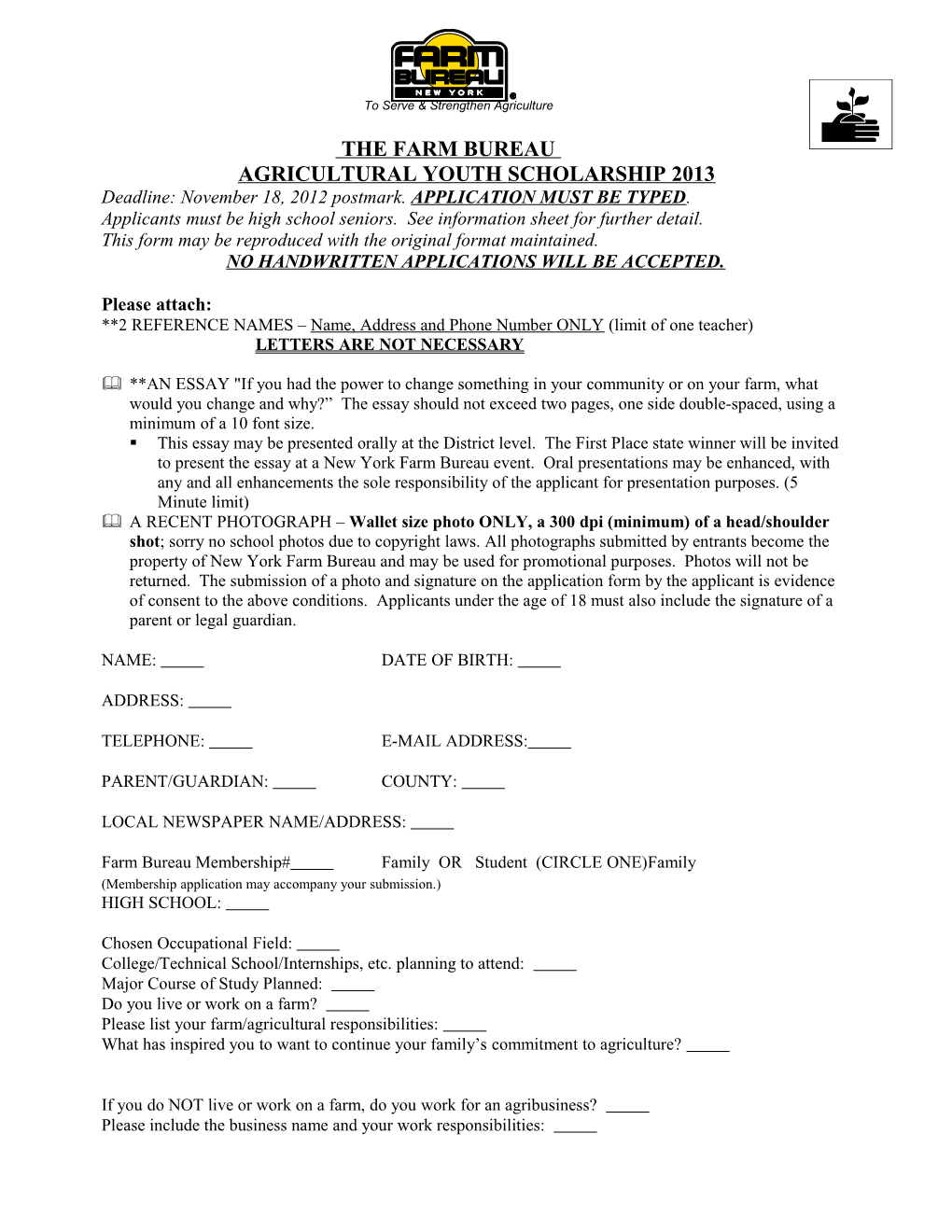 New York Farm Bureau Citizenship Award Application