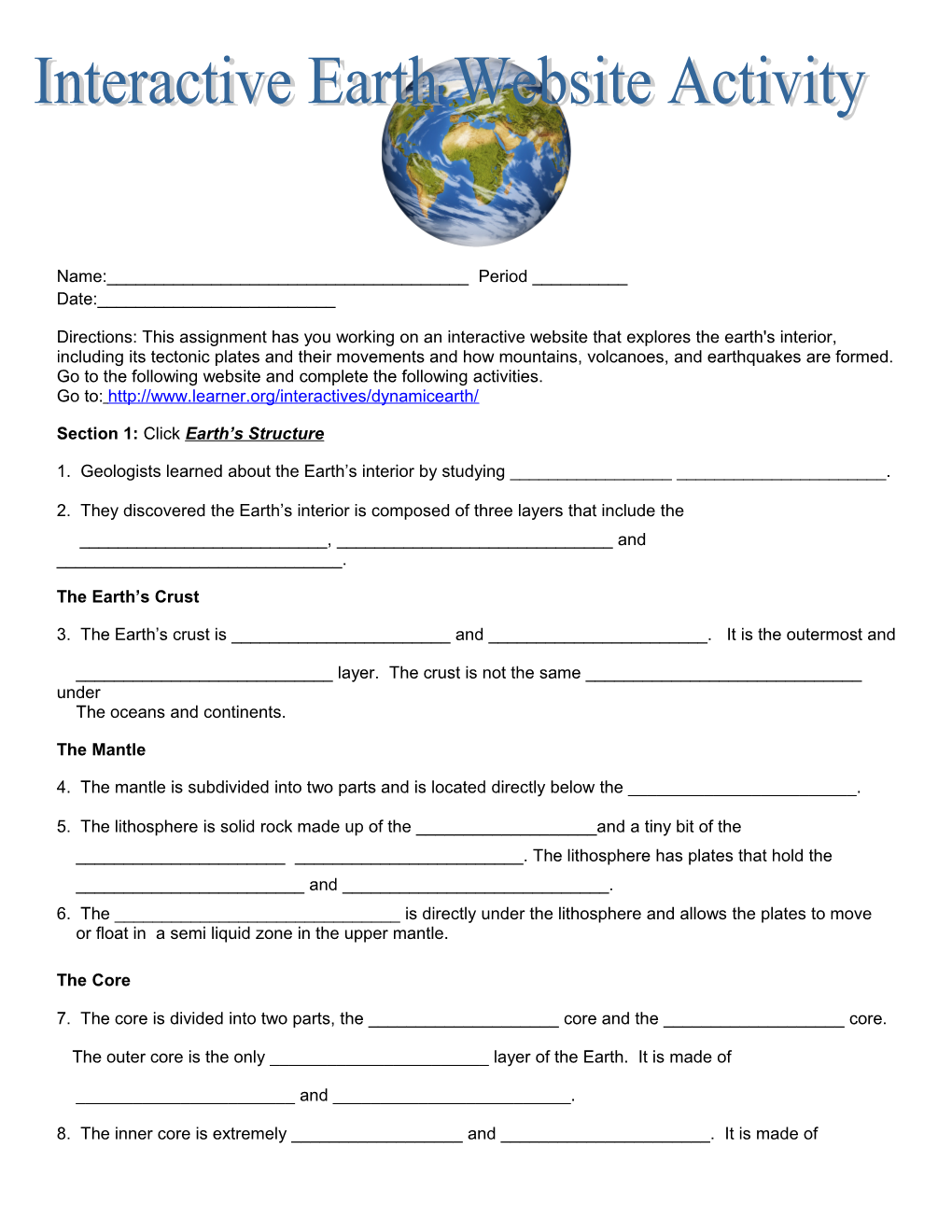 Section 1: Click Earth S Structure