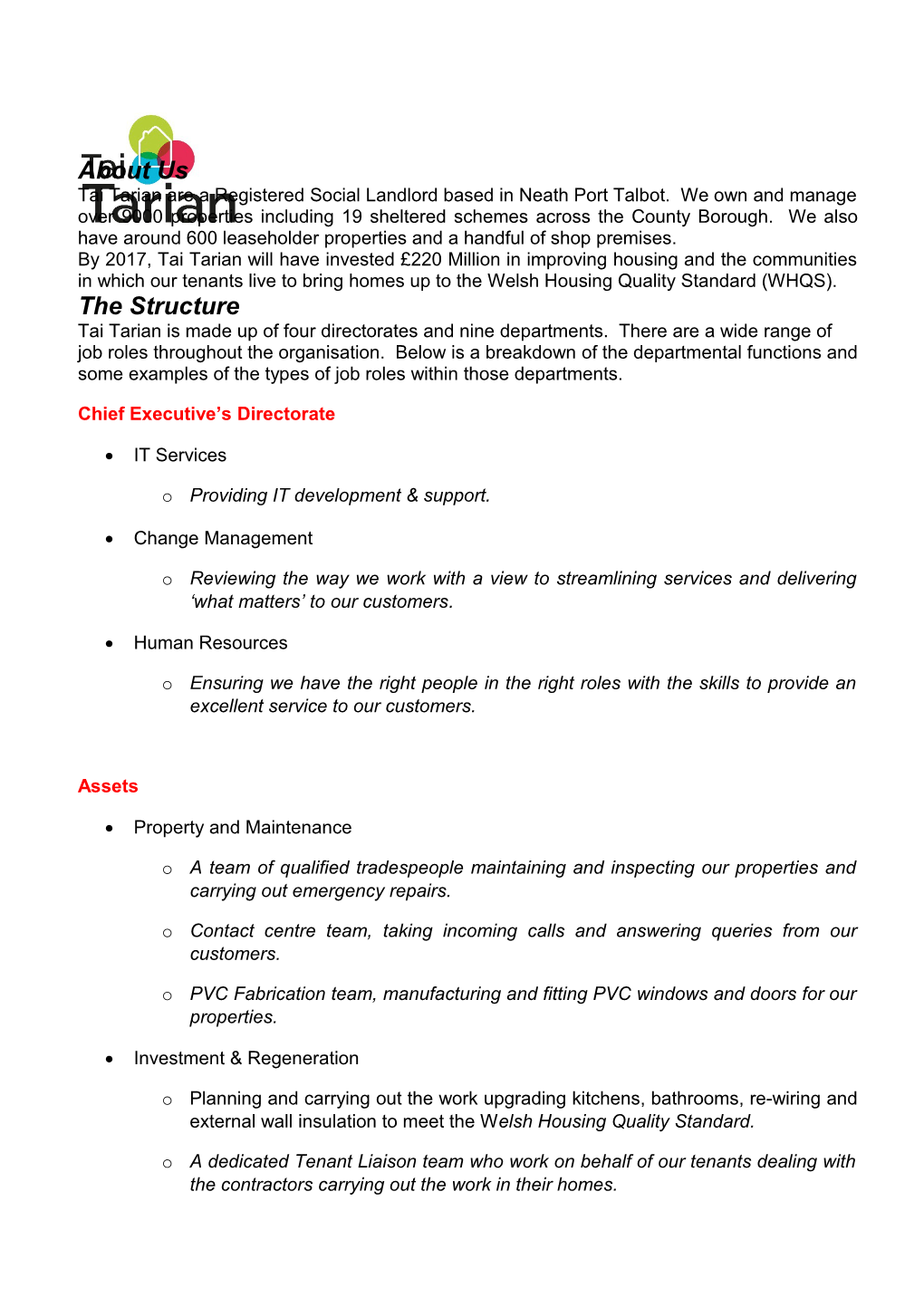 Tai Tarian Are a Registered Social Landlord Based in Neath Port Talbot. We Own and Manage
