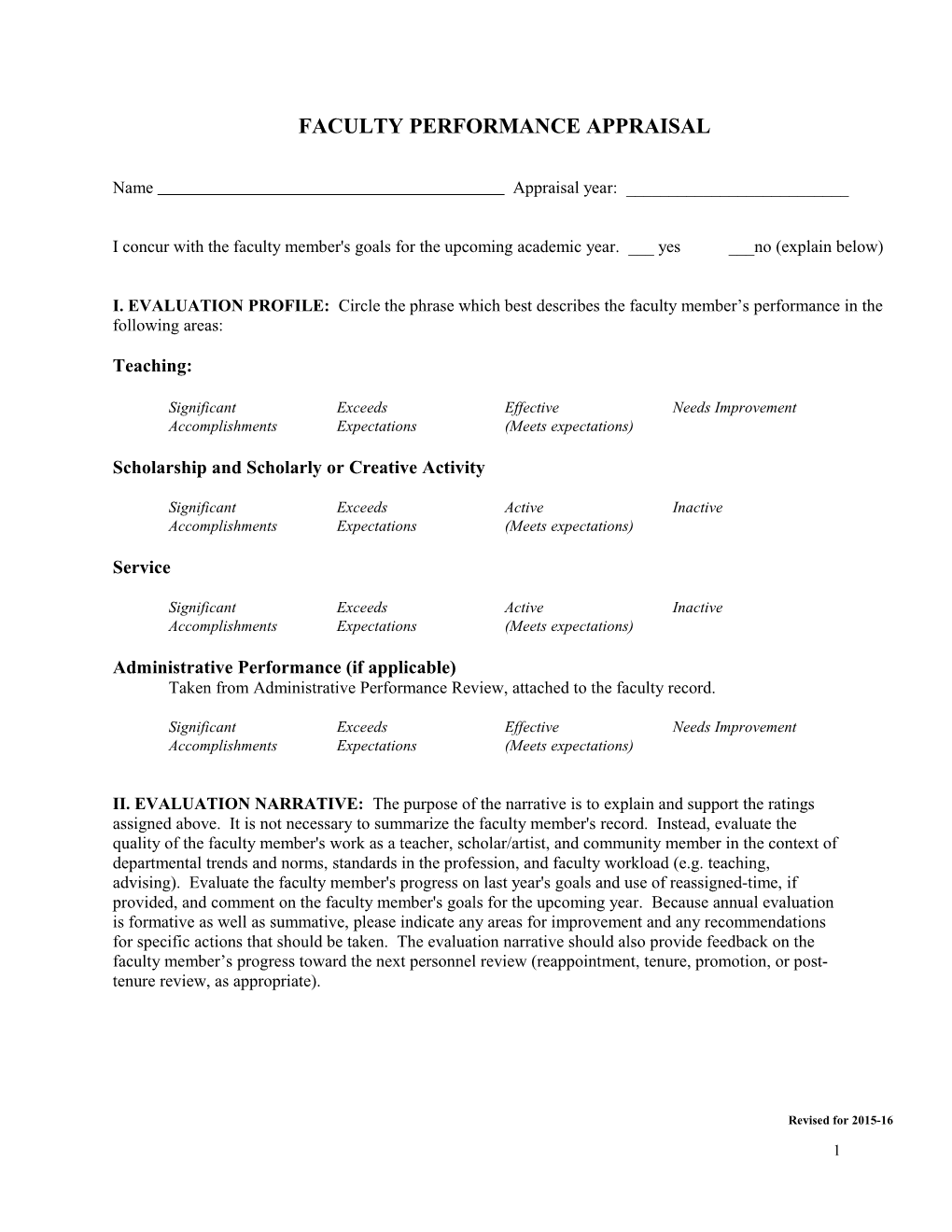 Faculty Performance Appraisal