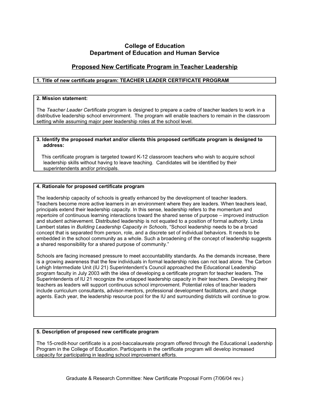 GRC New Certificate Program Proposal Form