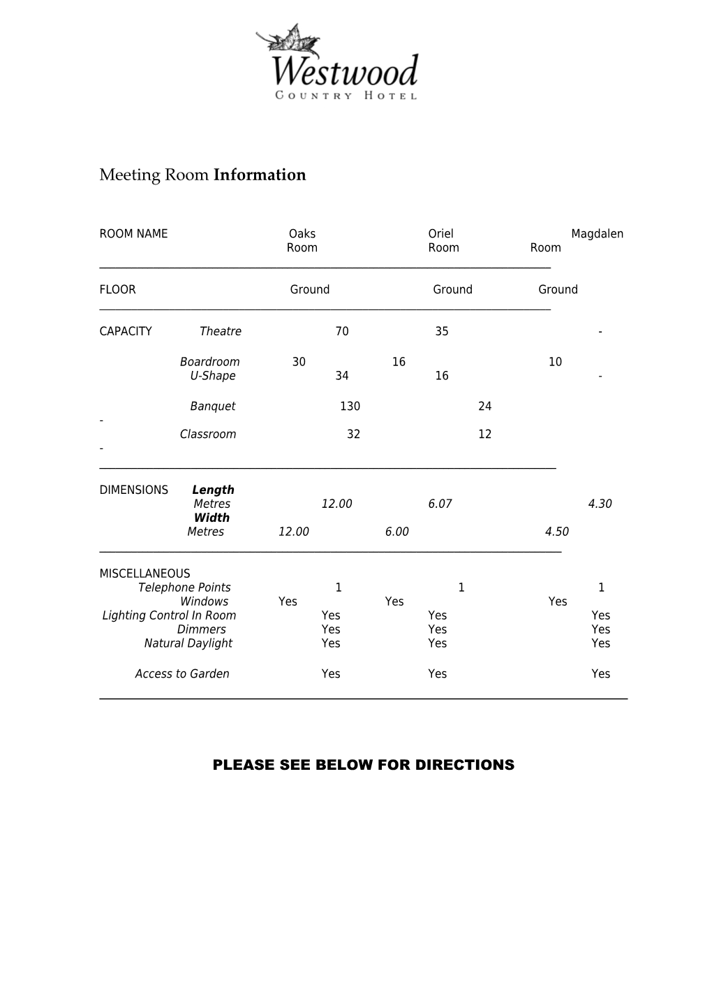 Meeting Room Information