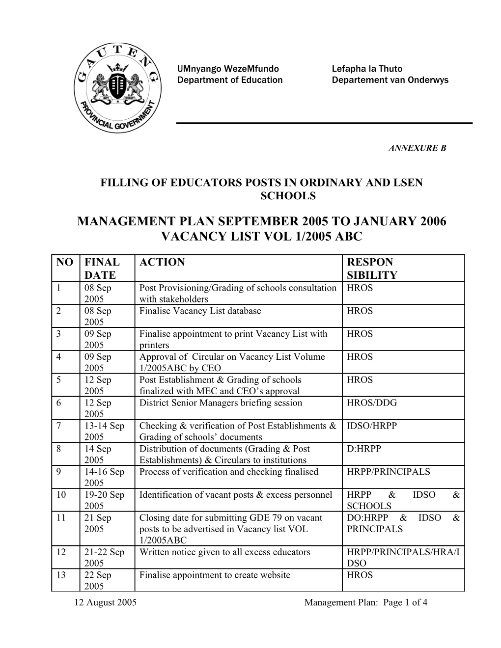 Filling of Educators Posts in Ordinary and Lsenschools