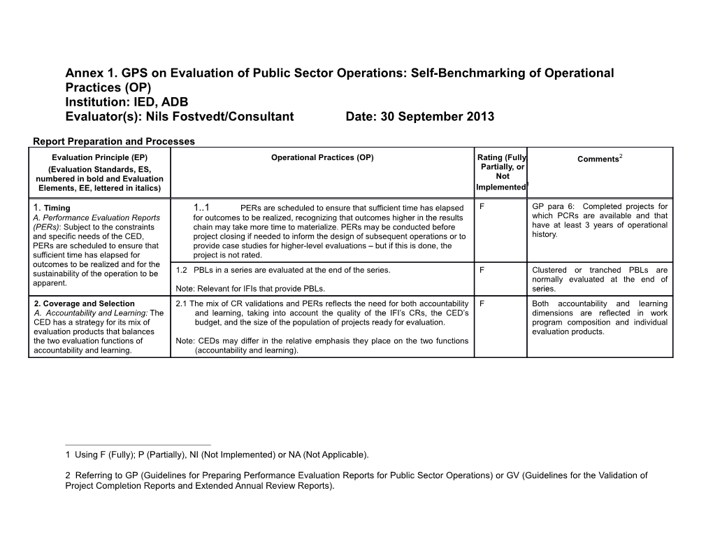 Annex 1. GPS on Evaluation of Public Sector Operations: Self-Benchmarking of Operational