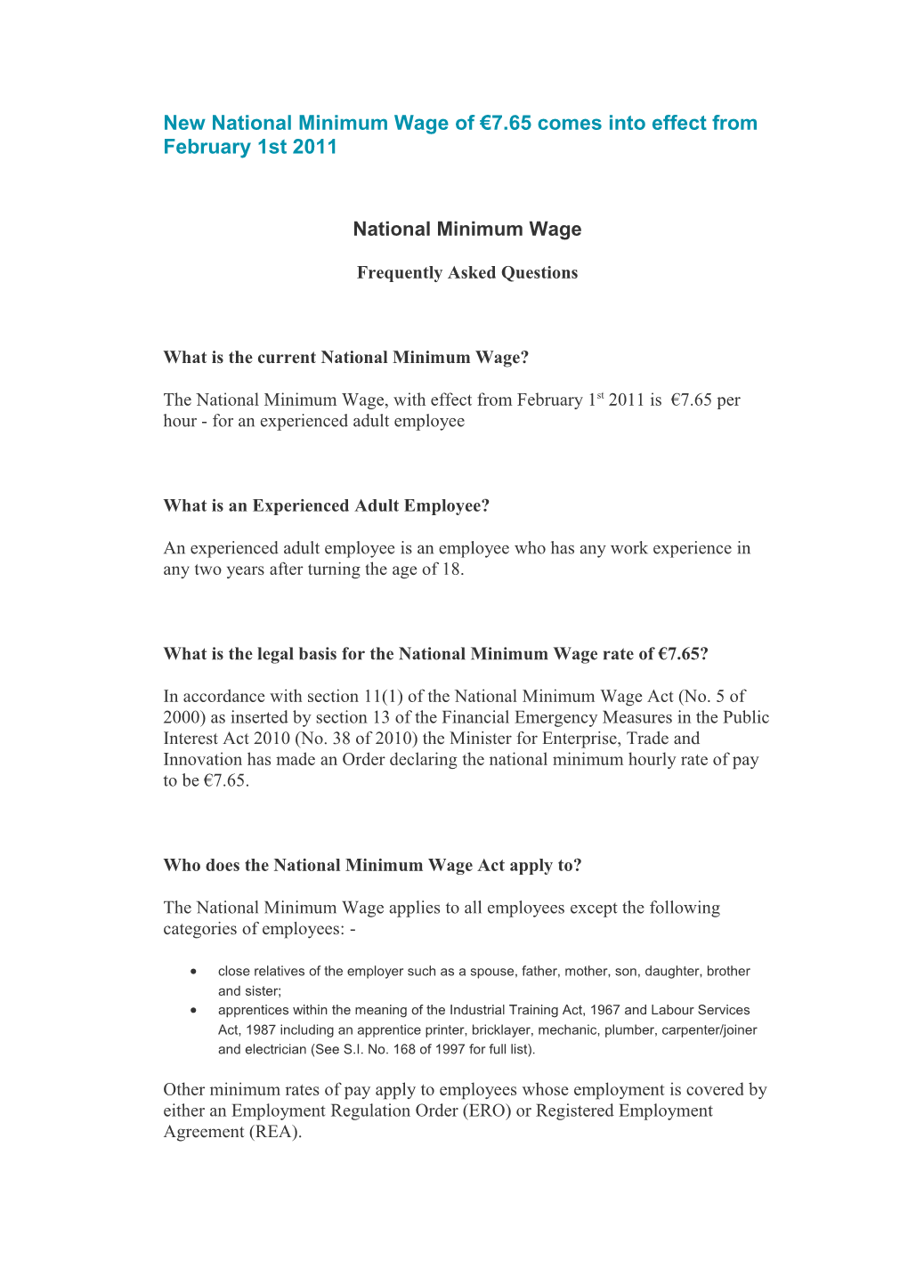 New National Minimum Wage of 7