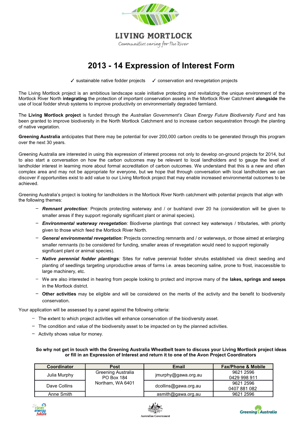 2013 -14 Expression of Interest Form