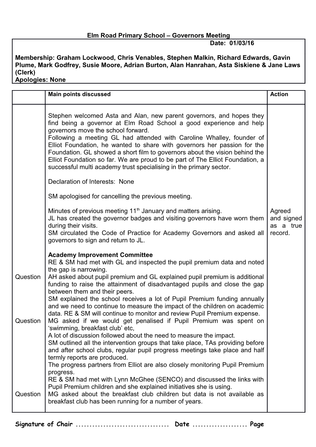 Elm Road Primary School - Resource Committee Report