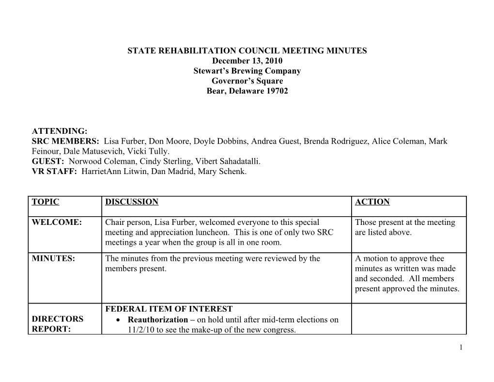 State Rehabilitation Council Meeting Minutes