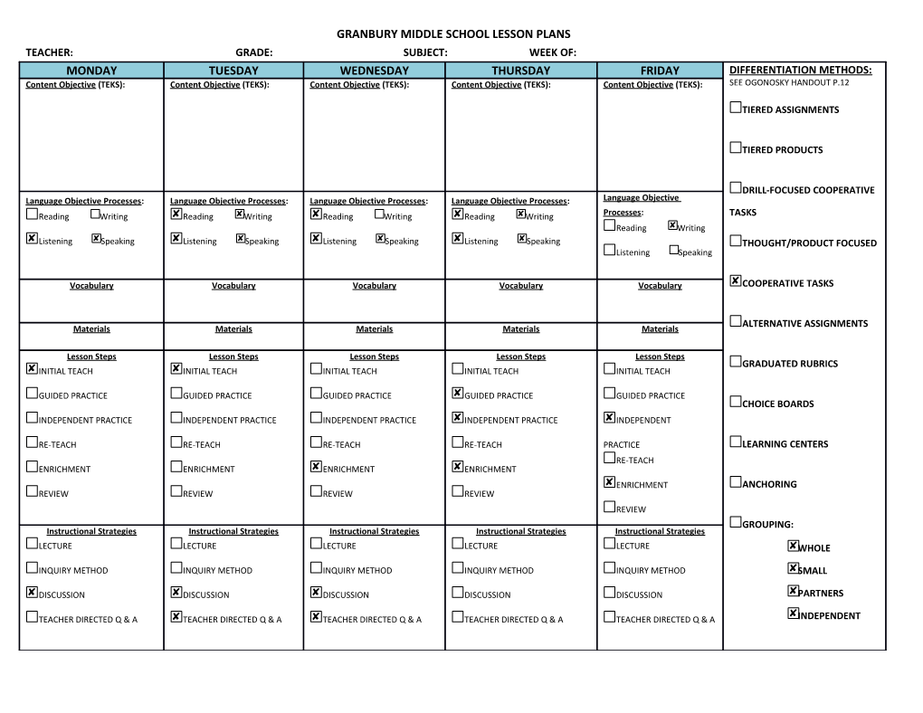 Granbury Middle School Lesson Plans